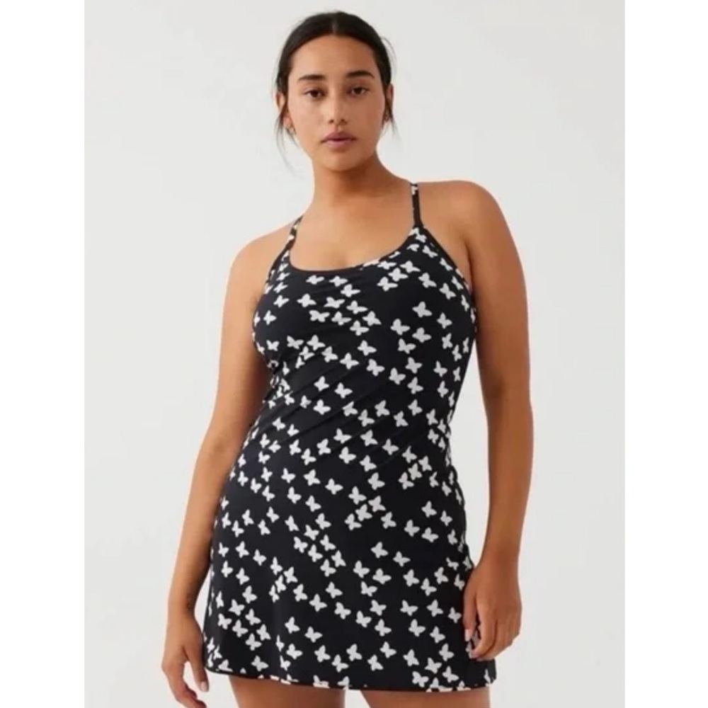 Outdoor Voices Black and White Butterfly Print Mini Dress